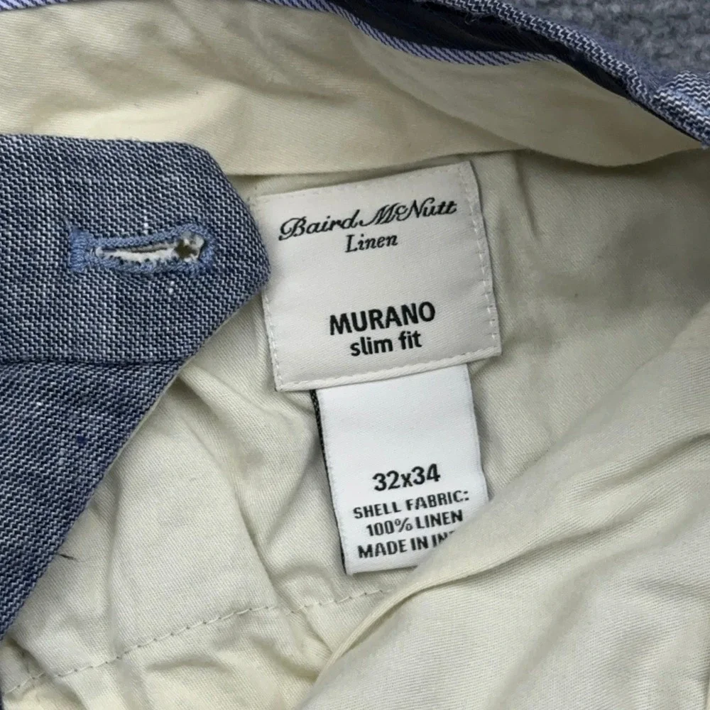 Baird McNutt Murano Linen Pants Men's 32x34 Blue Chambray Slim Fit Trouser Beach